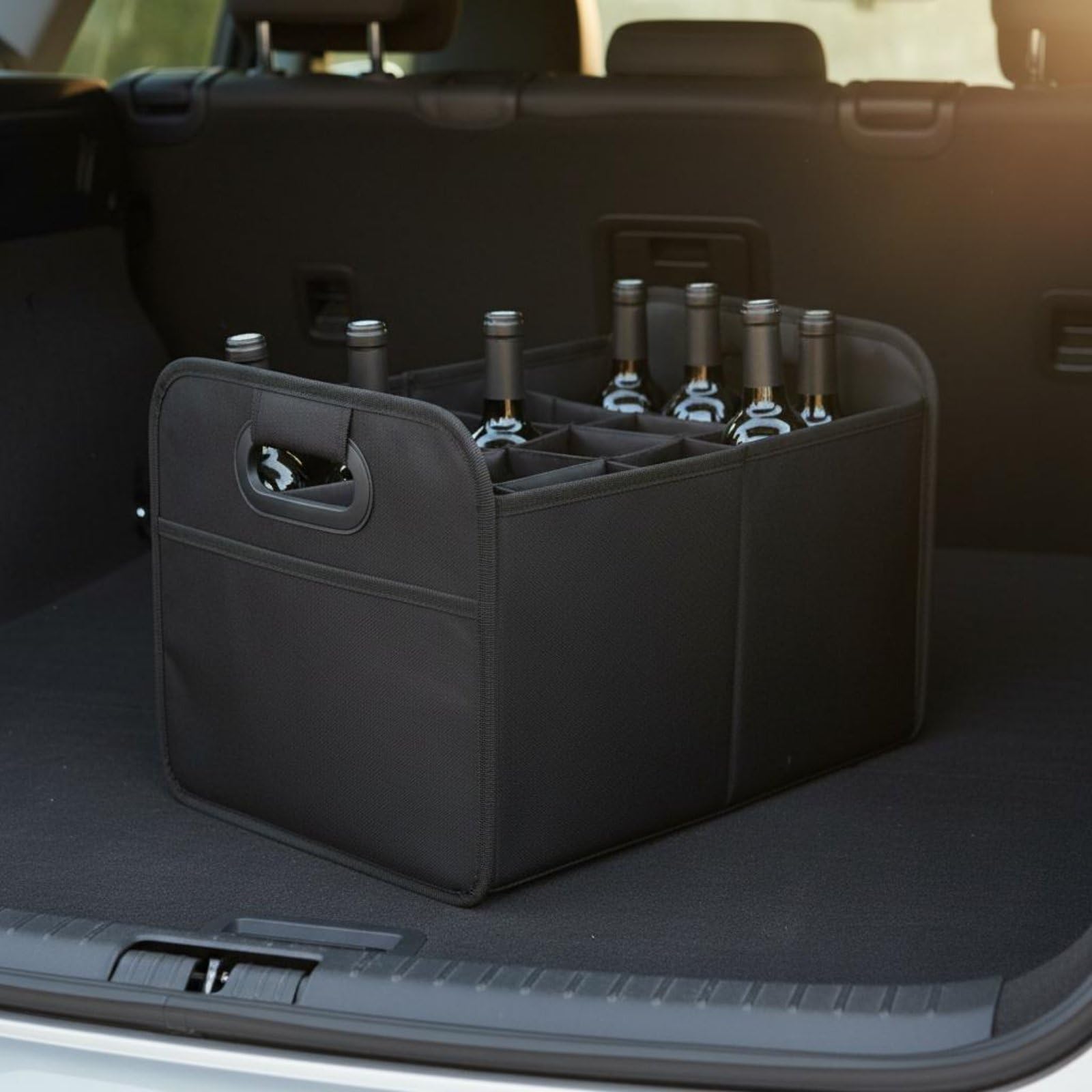 perfk Portabottiglie Pieghevole Organizer Auto Contenitore Bevande Borsa Bottiglie Cassetta Trasporto Collassabile Impermeabile con Manici Rinforzati E, Nero