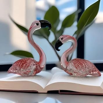 Hand Blown Glass Couple Flamingo Figurine Love Statue Pink Flamingo Decoration Ornament Handcraft Animal Collectible Home Decor Valentine's Day Gift for Her