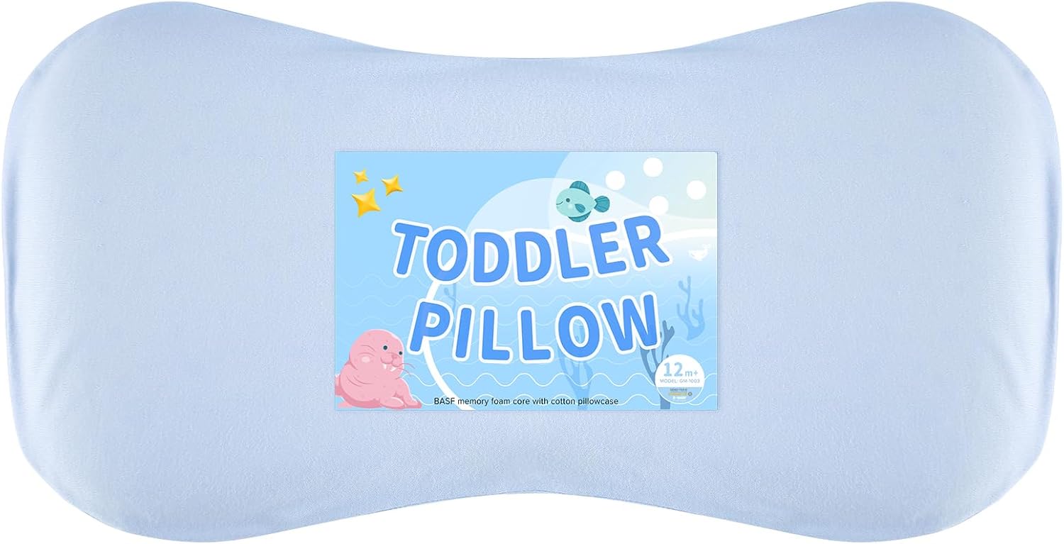 Little Bo Baby Toddler Pillow, Cotton Toddler Pillow BASF Memory Foam Core Pillow - Ventilated & Height Adjustable - 1 Pack Toddler Size - with Cotton Pillowcase