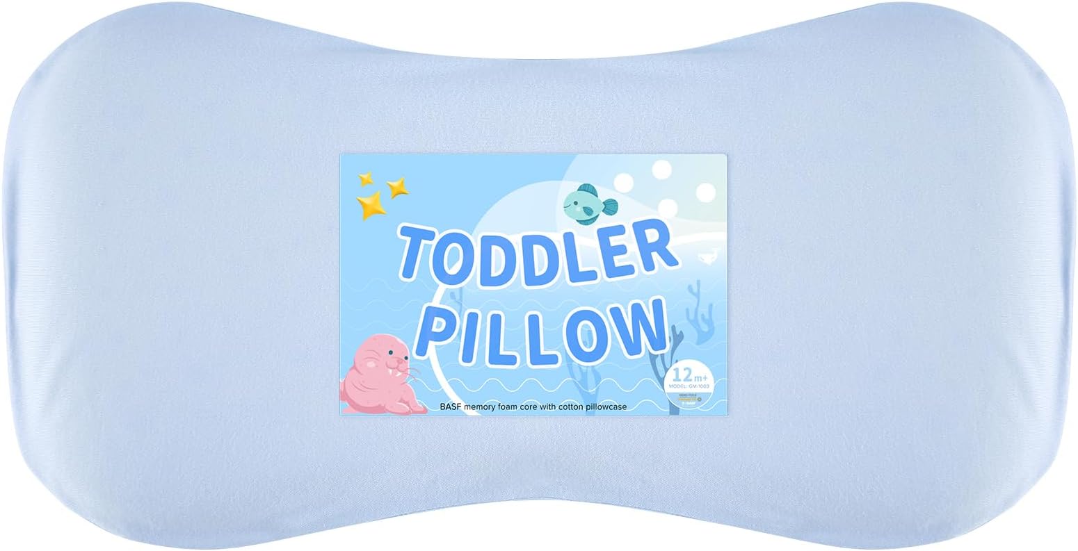 Little Bo Baby Toddler Pillow, Upgraded Bamboo Cotton Toddler Pillow BASF Memory Foam Core Pillow - Ventilated & Height Adjustable - 1 Pack Toddler Size - with Cotton Pillowcase