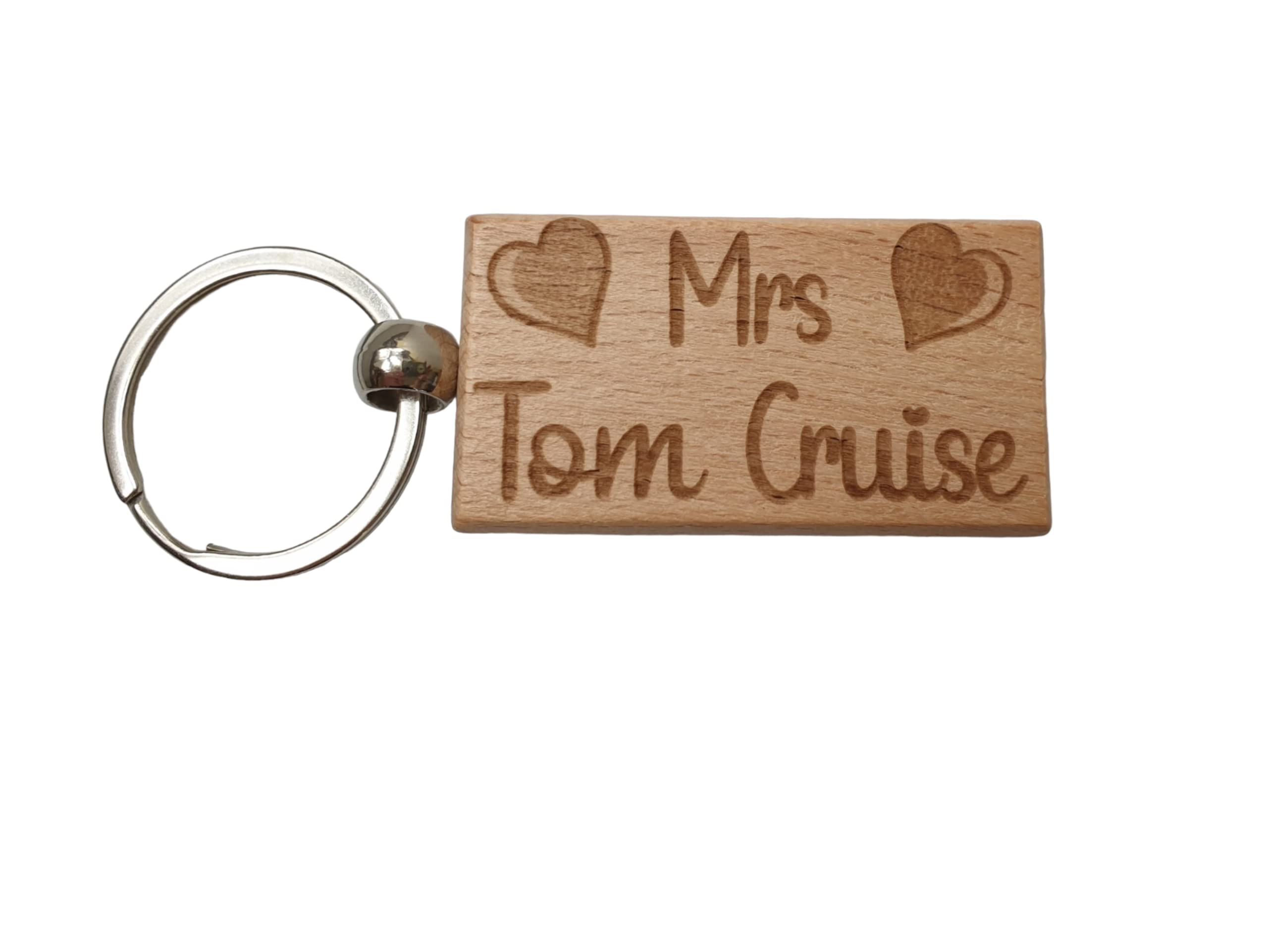 Decalarama Brown Mrs Tom Cruise Keyring Gift - Engraved Wood Movie Fan Birthday Fun Cute Novelty Present