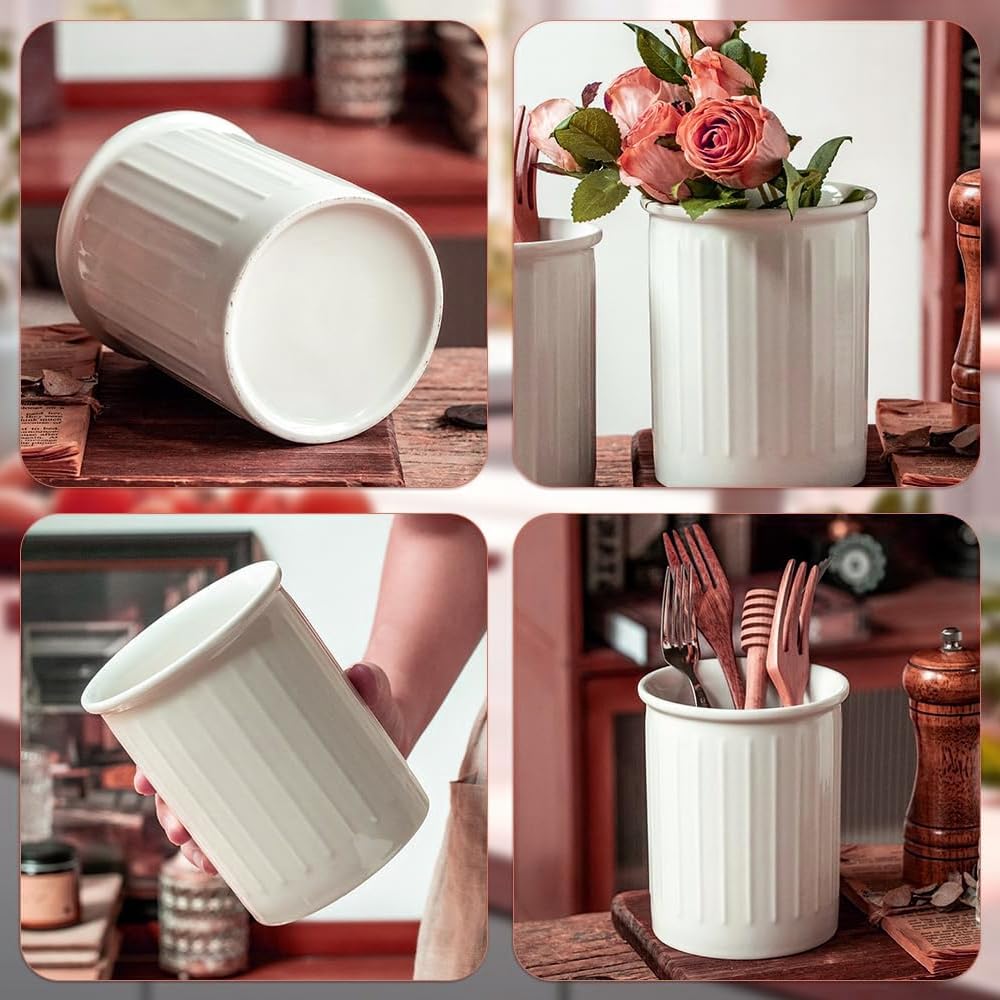Küchenutensilienhalter Keramik für Küchentheke, Utensilienhalter Küche, Groß Küchenutensilienhalter, Relief Besteckhalter für Küche, Arbeitsplatte Aufbewahrung - 13,4 x 10.8 cm