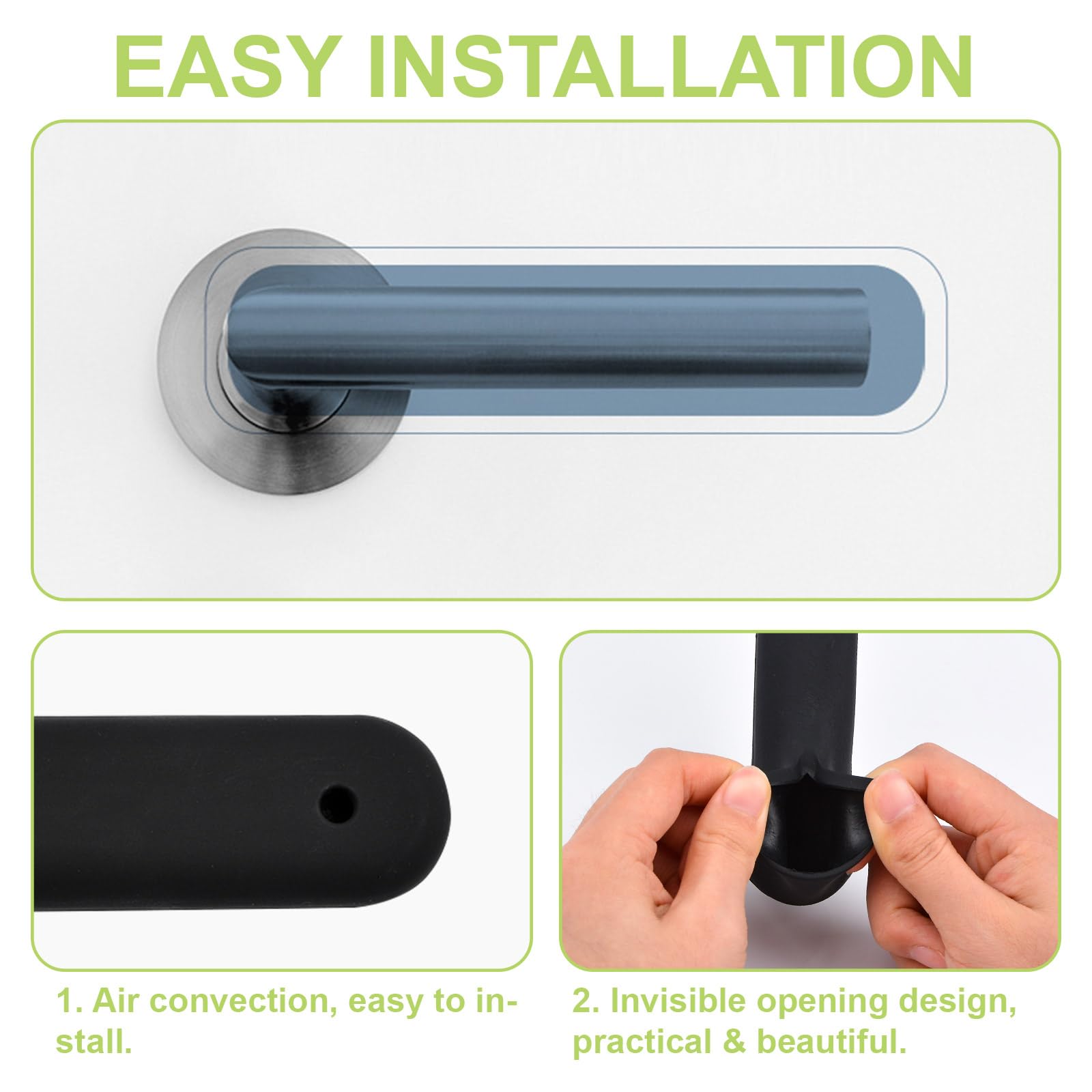 Fundas para manijas de puerta, 10 unidades, color negro mate, fundas de silicona para manillas de puerta antiestáticas, protector de perilla de puerta para palancas de puerta cuadradas planas