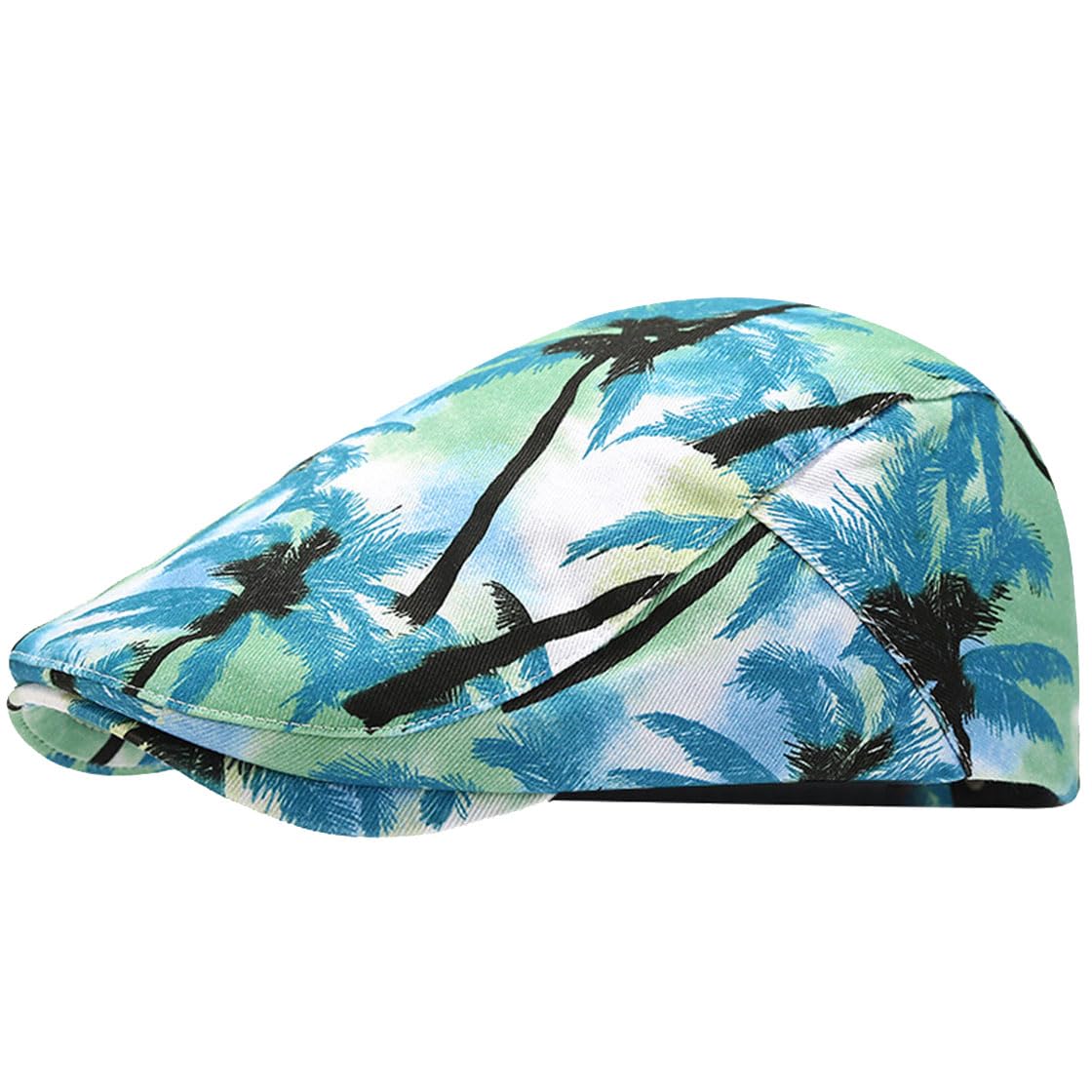 Unisex Hawaii Golf Flat Ivy Cap Palm Tree Printed Beret Newsboy Hats for Men Women Travel Sun Hat Adjustable (US, Alpha, One Size, Medium, Blue Palm Tree)