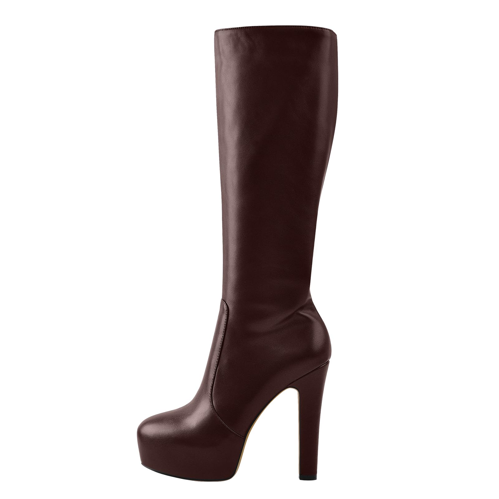 sexytag Womens Platform Knee High Boots Round Toe Chunky High Heel Tall Boots with Side Zipper for Fall
