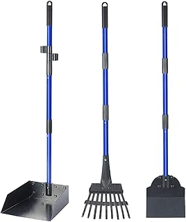 Dog Pooper Scooper for Large Medium Small Dogs, Adjustable Long Handle Poop Scooper for Dogs with Metal Tray, Rake and Spade, Heavy Duty Dog Poop Scooper for Yard, Lawn, Grass, Gravel, Dirt, Gravel