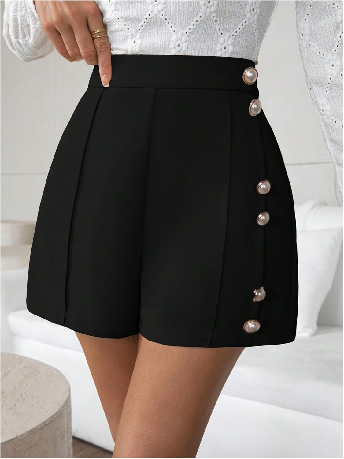 WDIRARA Women's Casual High Waisted Button Front Wide Leg Shorts - Image 3