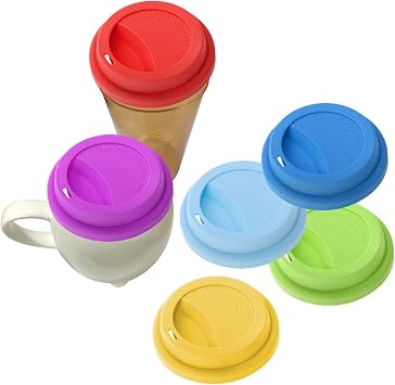 Aspire 6 PCS Silicone Drinking Lid, Reusable Coffee Cup Covers/Lids (Fits Cup Rim 3.46-3.62 Inches / 8.8-9.2cm), Microwave & Dishwasher Safe - White