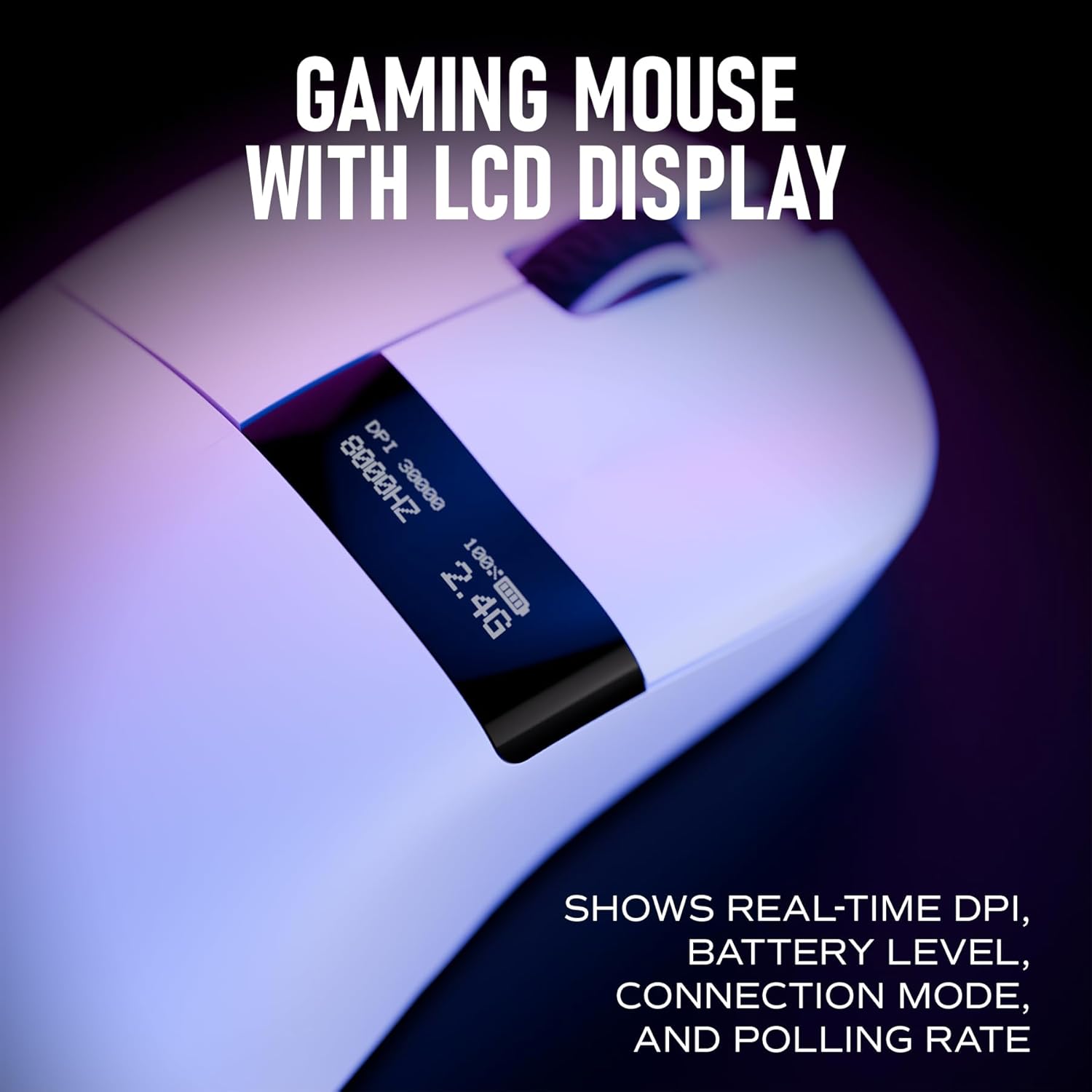 Chilkey Glacier LW 8K M Wireless Gaming Mouse with Screen - 49g Super Lightweight - Dual 8K Polling - Maximum 30000 DPI - Optical Switch - Tri-Mode 2.4G/USB-C/Bluetooth 5.2 - White