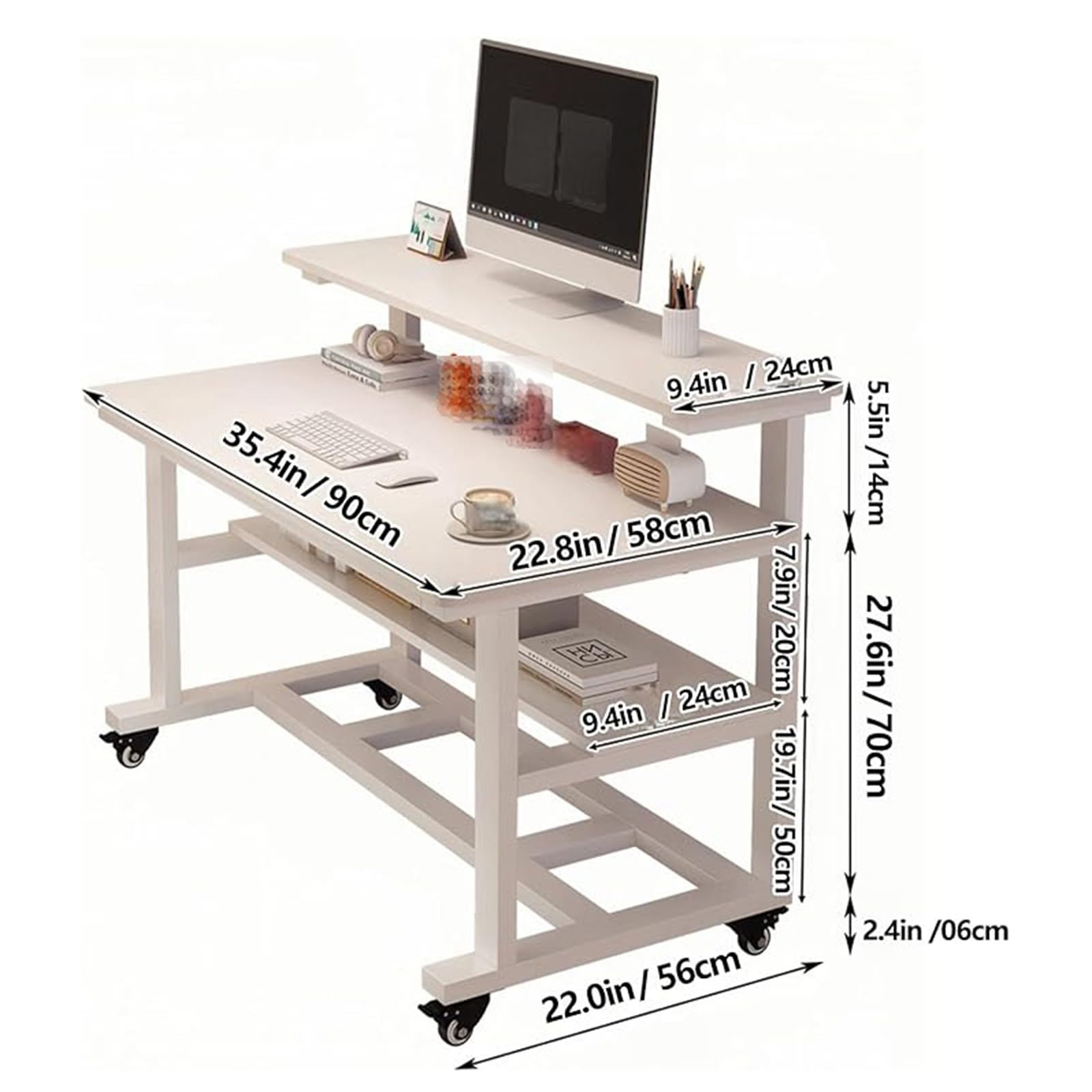 Bureau Mobile, Table d'étude Portable avec roulettes et Support, Poste de Travail pour la Maison ou Une Chambre d'étudiant, C, 110 cm