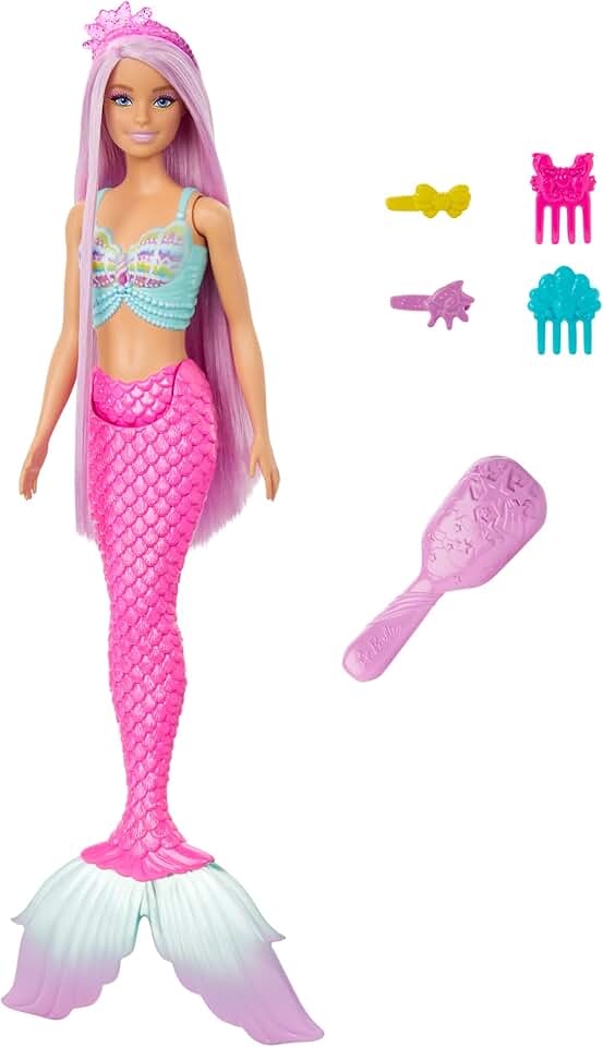 Barbie Meerjungfrauen-Puppe - mit Langen rosa Haaren und Accessoires für individuelles Styling, inkl