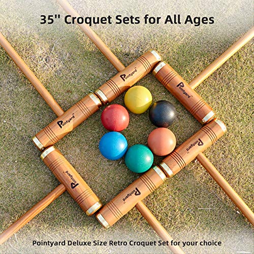 Pointyard 35’’ Six Player Croquet Set, Deluxe [Annatto Retro Style] Croquet Set with Wooden Mallets/Colored Ball/Wickets/Stakes for Adults/Teens/Family-Perfect for Lawn/Backyard Game/Park - Thumbnail 7
