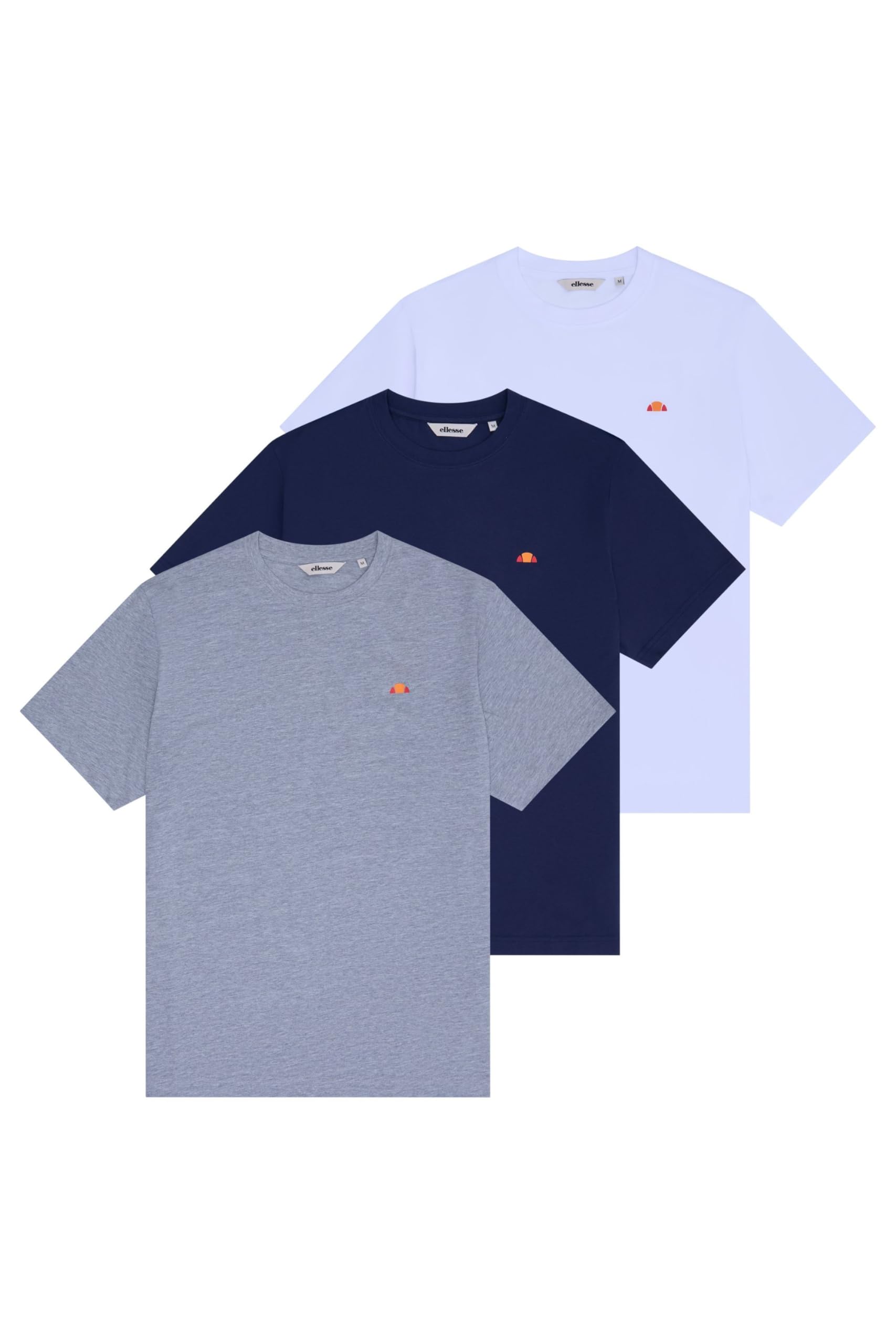 Ellesse Mens Vizuvi T-Shirt (3 Pack), Grey Marl/Navy/White, Size L UK