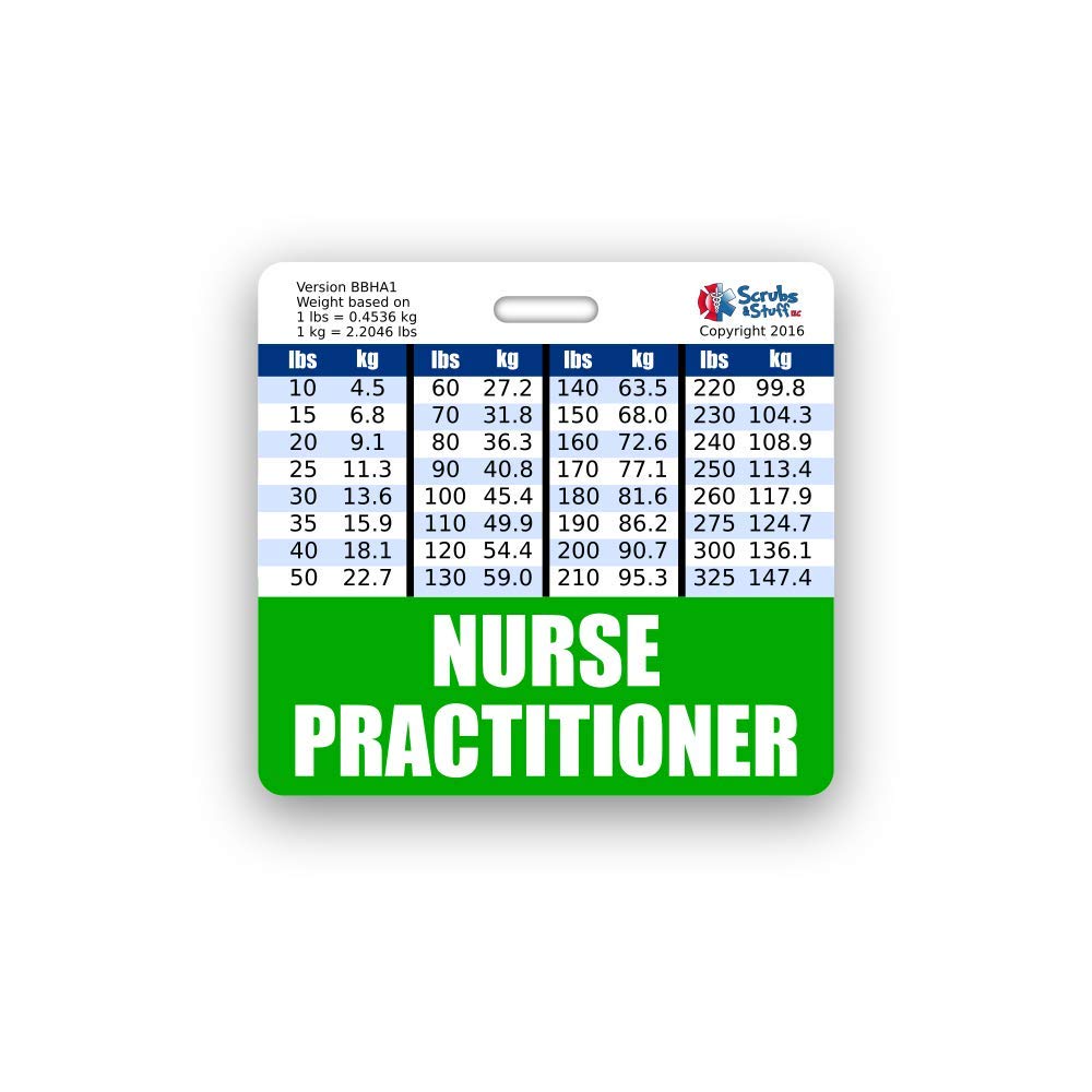 Nurse Practitioner Badge Buddy Horizontal w/Height & Weight Conversion Charts (Standard, Green)