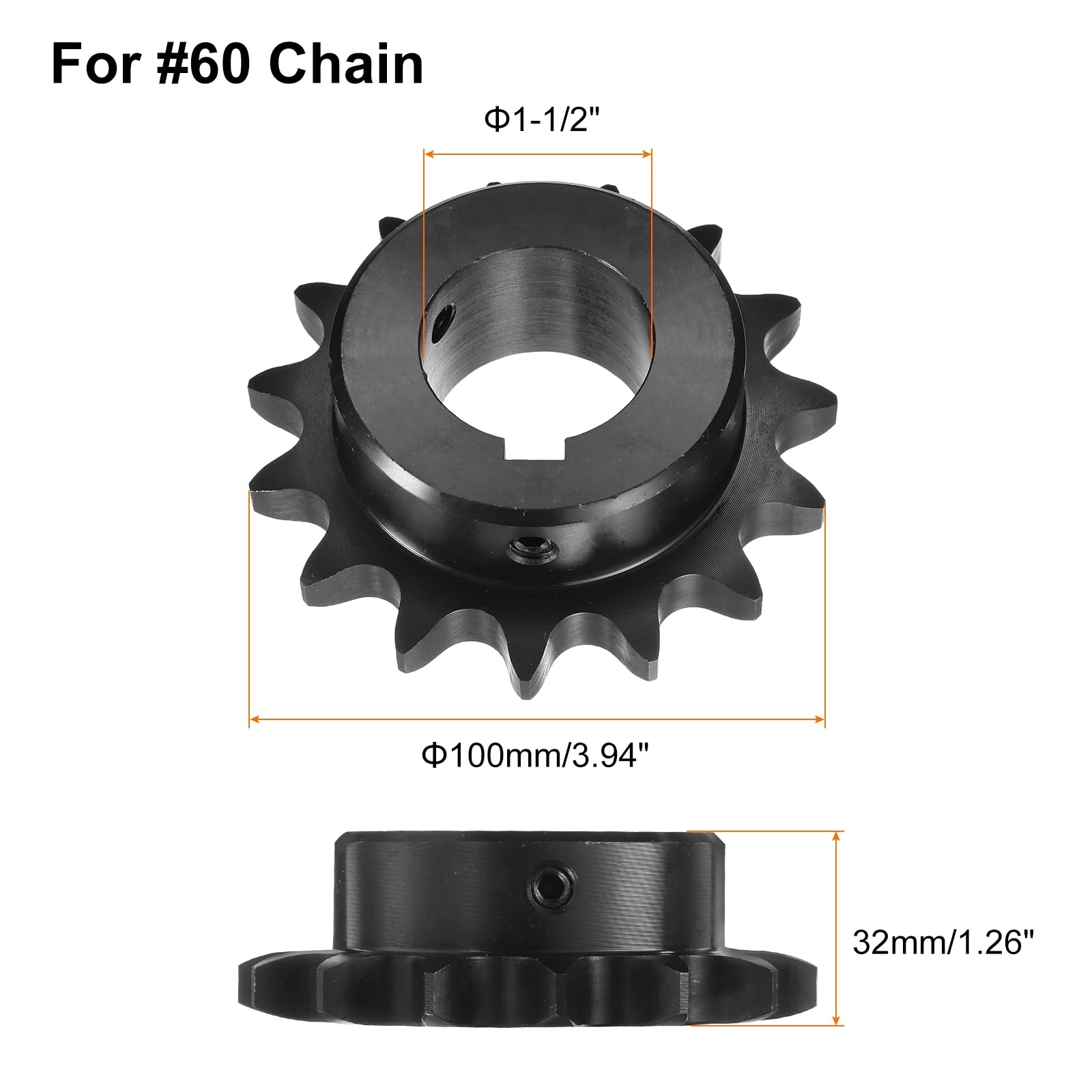 uxcell #60 Chain Roller Sprocket B Type, 1-1/2