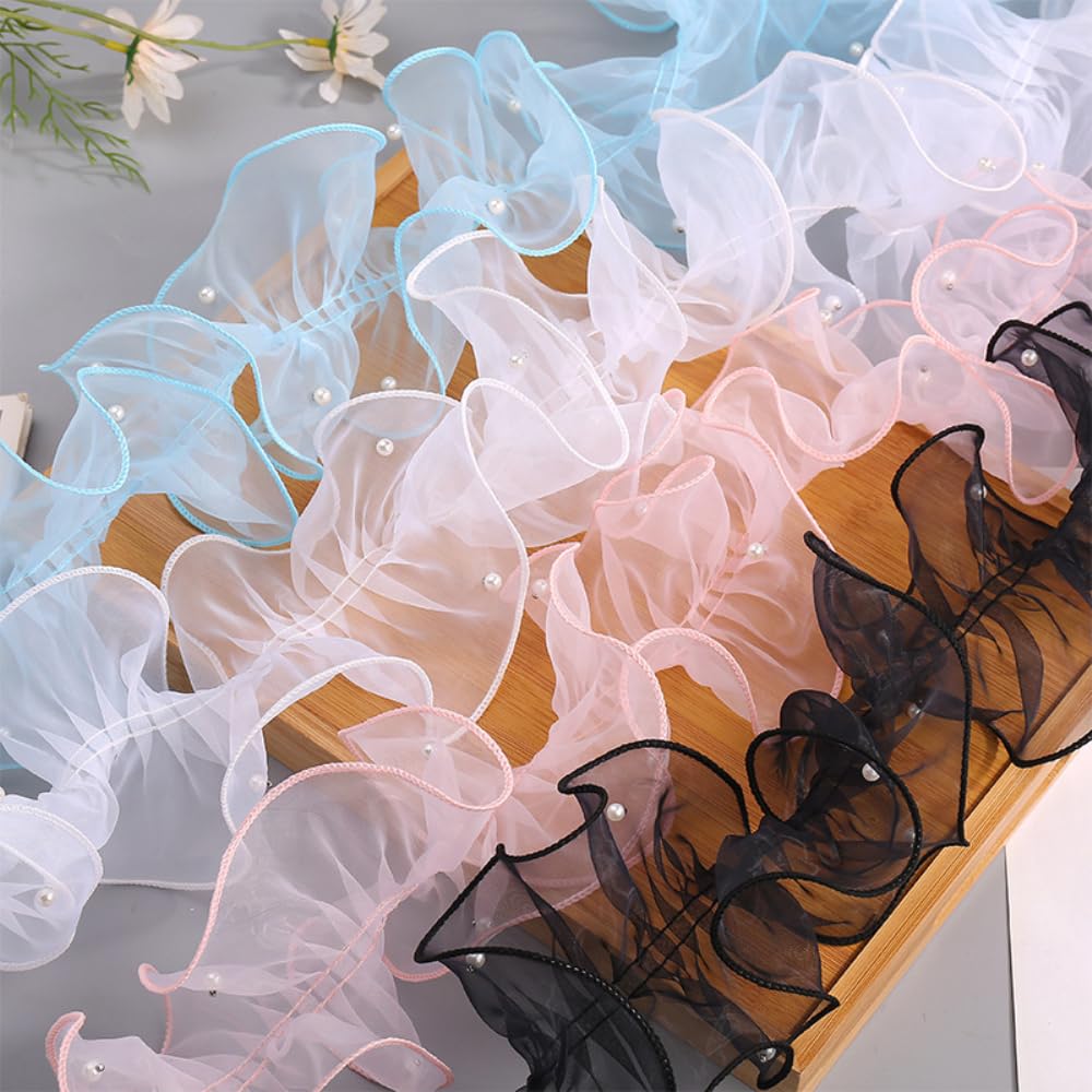 Wambere 20m x 11cm Organza Rüschenband mit Perlen,Spitzen Borten Bänder Spitzenband Spitzenbordüre Spitzenbesatz Spitzenborte Zierband Dekoband für DIY Basteln Nähen Kleidungsdekoration,Grün