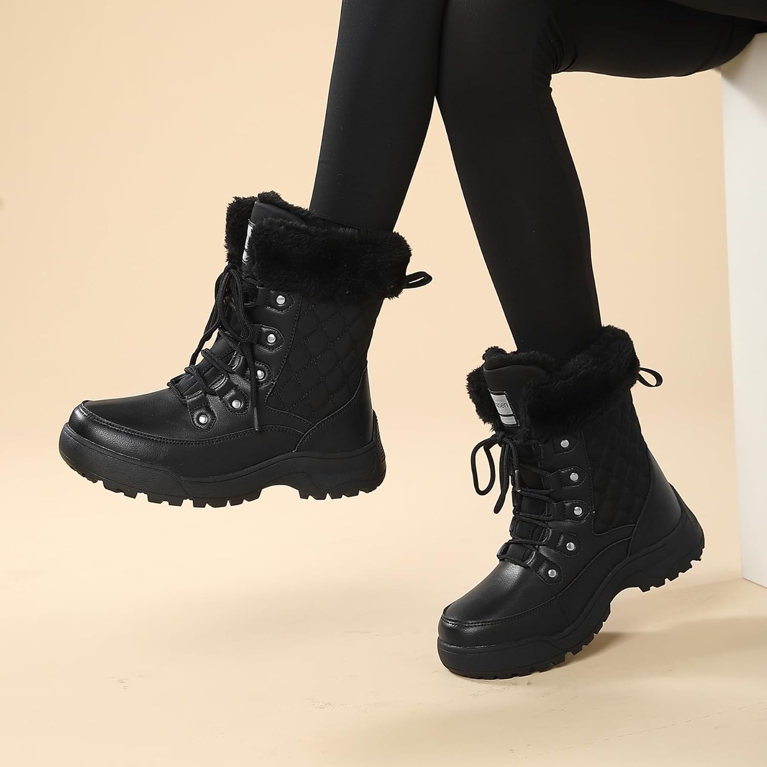 Snow Boots Women Non-Slip Insulated Faux Fur Winter Shoes with Lace - Image 6