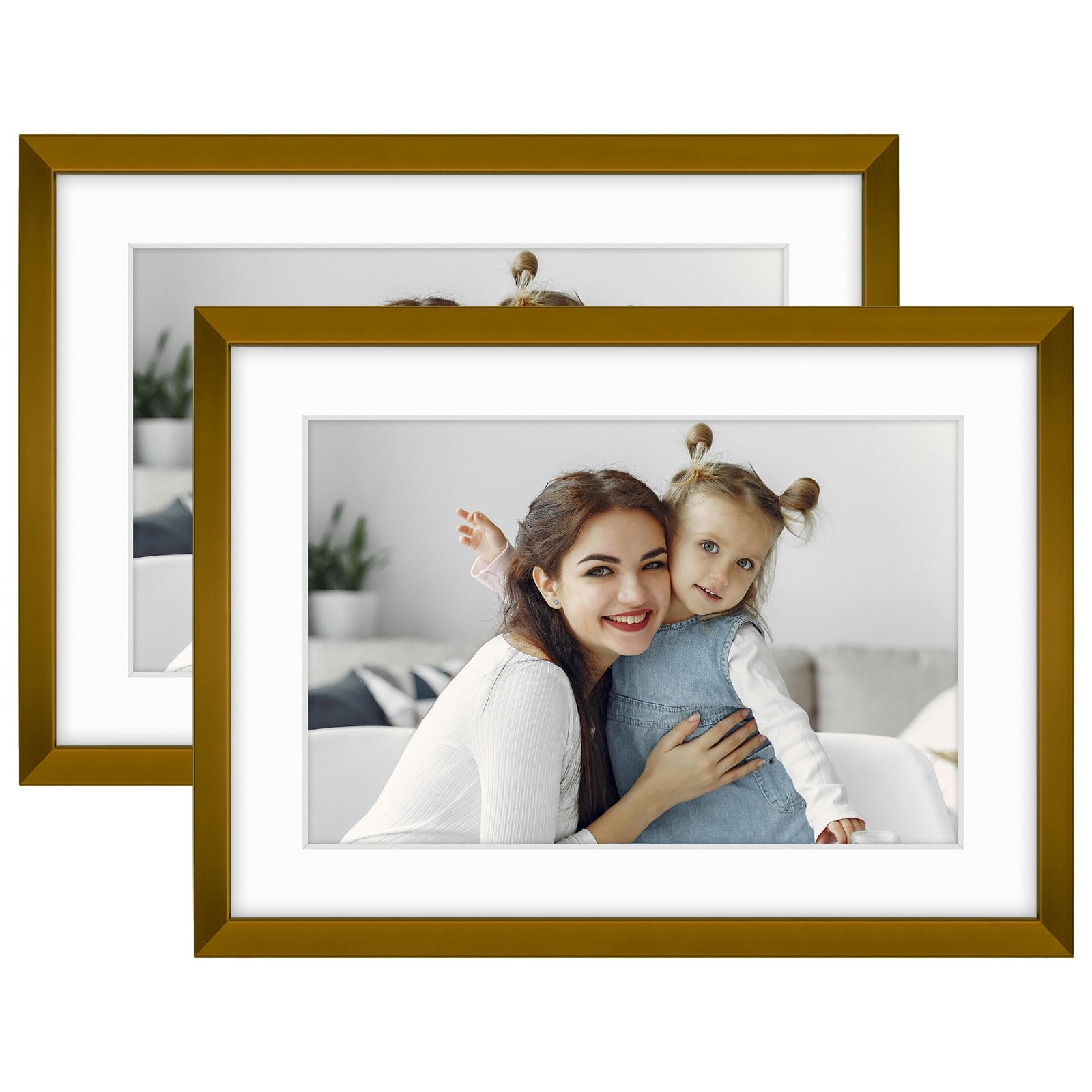 Golden State Art - Lot de 2 cadres photo en aluminium de 12,7 x 17,8 cm - avec passe-partout pour photo de 12,7 x 17,8 cm - Couverture en verre véritable - Décoration simple et élégante pour montage