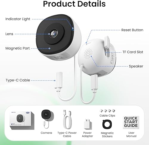 Miniatura 9 de Cámara de ventana 2K para seguridad en el hogar en interiores con visión nocturna a color antirreflejo, detección de movimiento y humanos, grabación