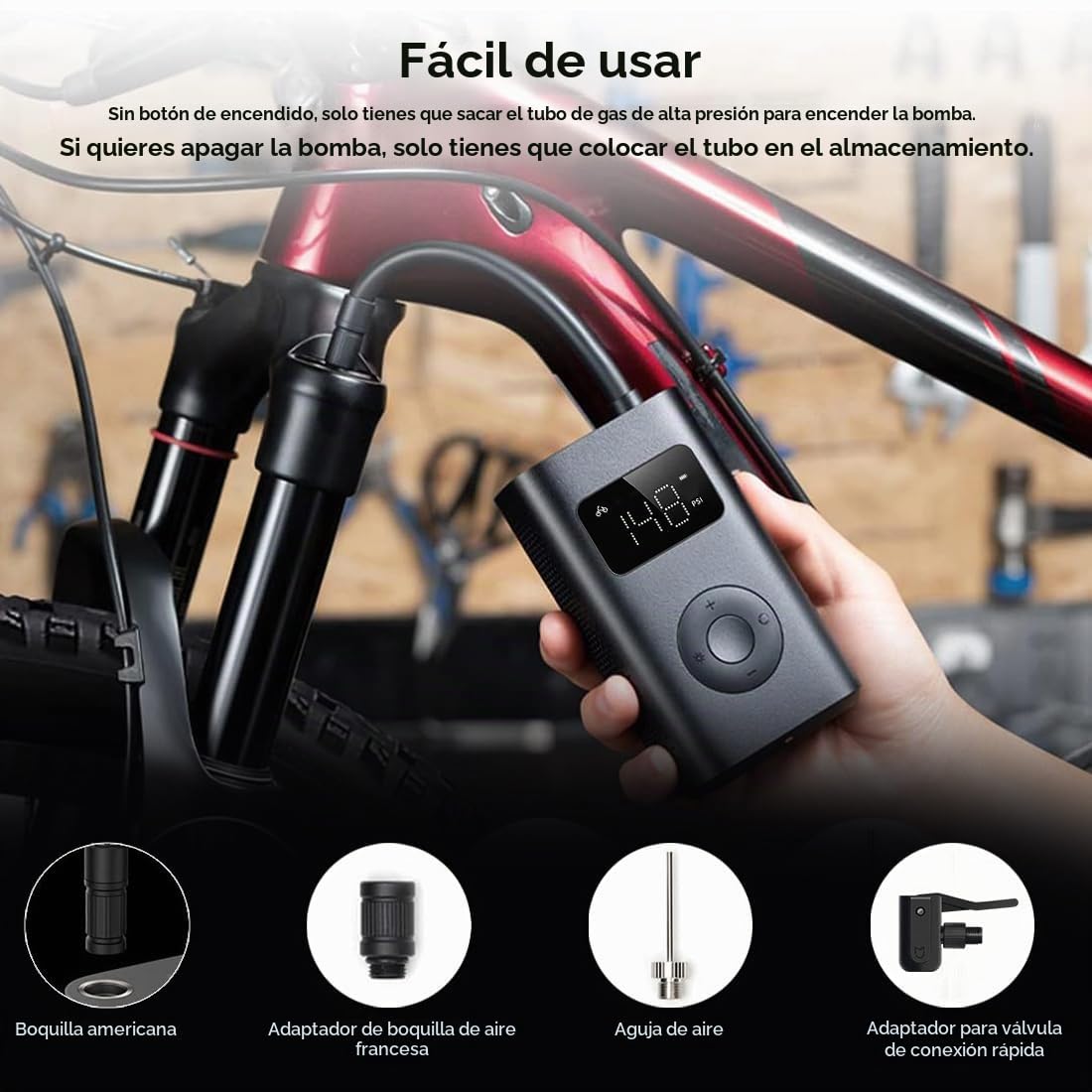 Mijia Bomba de Aire Portátil 2, Inflador 150 PSI con Batería Recargable de 2000 mAh, Mini Compresor Aire Portátil con Sensor de Presión con LED para Coche, Bicicleta, Moto, Pelota