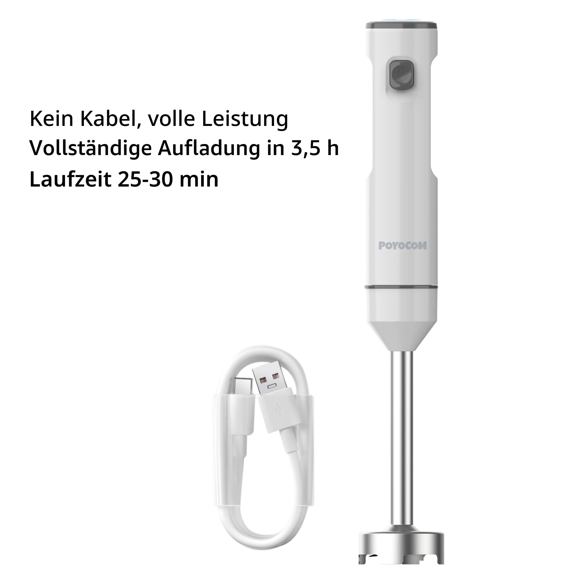 Stabmixer kabellos mit Zerkleinerer für Smoothies Babybrei & Suppen | Akku Stabmixer, Bürstenloser Motor, USB-C-aufladbar, lange Akkulaufzeit, 500-ml-Zerkleinerer, 600-ml-Behälter, Schneebesen