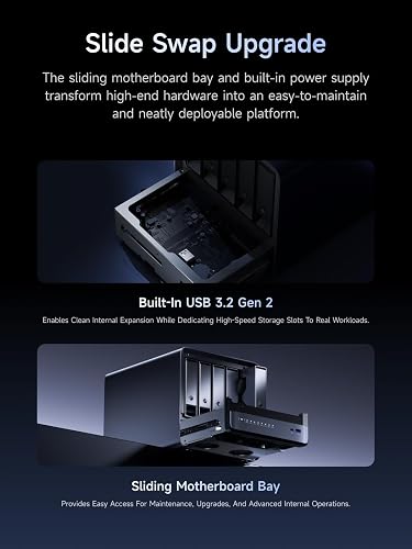 MINISFORUM NAS de bureau N5 MAX à 5 baies AMD Ryzen AI Max+ 395 (16C/32T), capacité 200 To, 128 Go LPDDR5x, 128 Go SSD, 126 Tops, 2 x 10 GbE, 2 x USB4 V2, HDMI, 1 x USB4, 5 x emplacements M.2 - 8