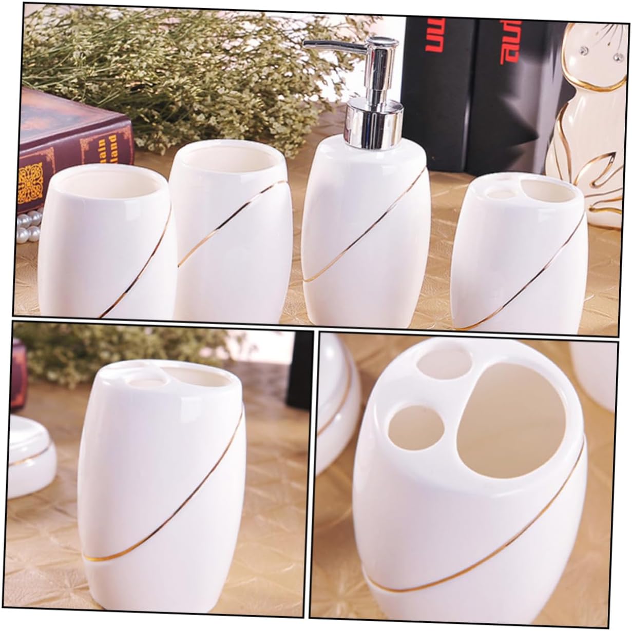Cabilock Hotel Home Use 5pcs Sanitary Ware Lotion Soap Dispenser Toothbrush Holder