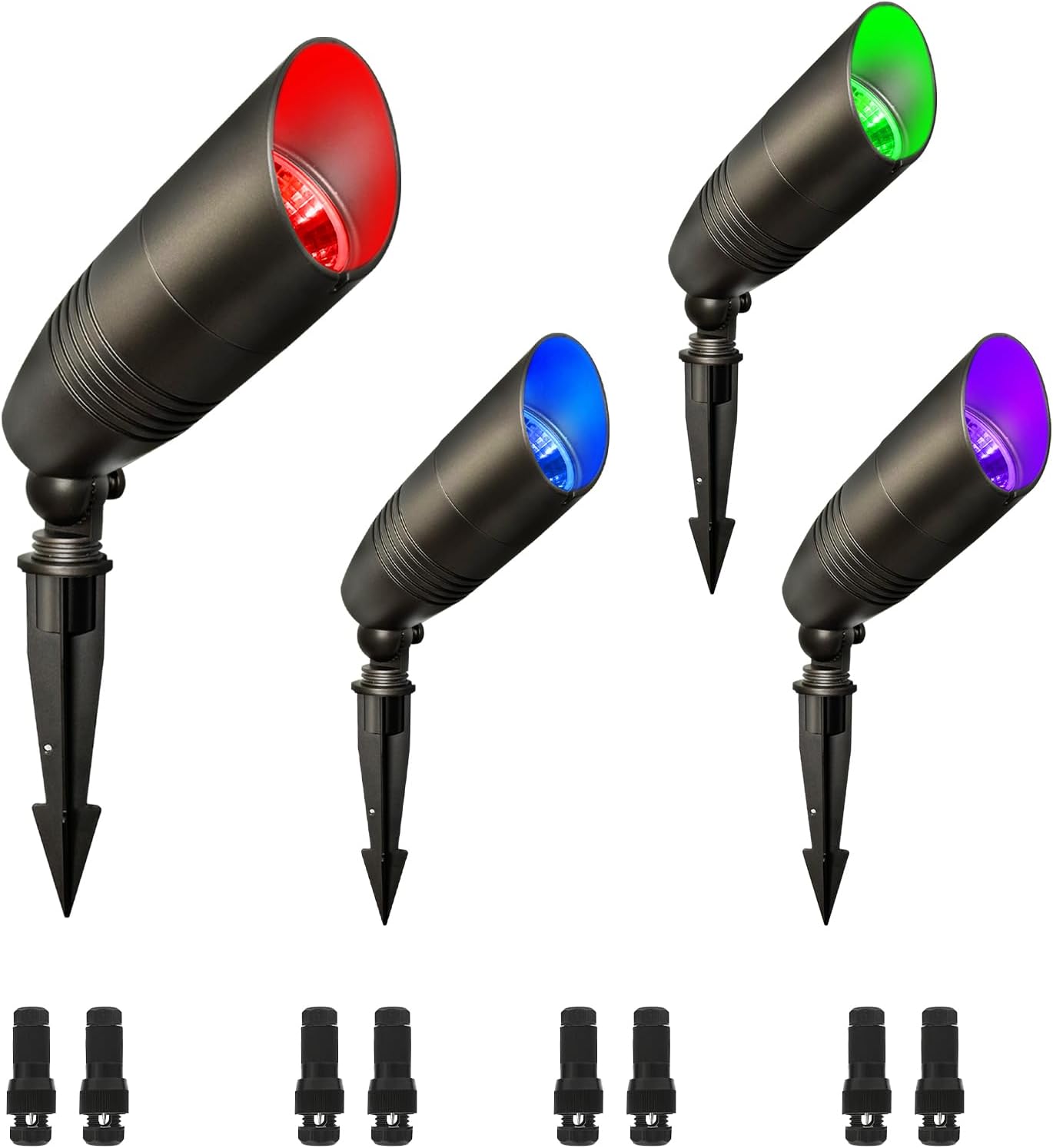 4-Pack Low Voltage Landscape Lighting with RGB+CCT Color Changing, 5W, 12-24V AC/DC, IP65 Waterproof, CRI 90+, Landscape Spot Lights Outdoor for Garden and Yard Uplighting, Bronze, ETL Listed