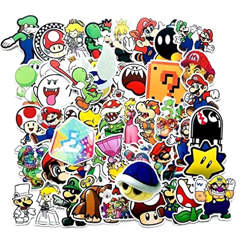 HNTR Lot de 50 autocollants Super Mario pour bagages, ordinateur portable, skateboard, graffiti Cover