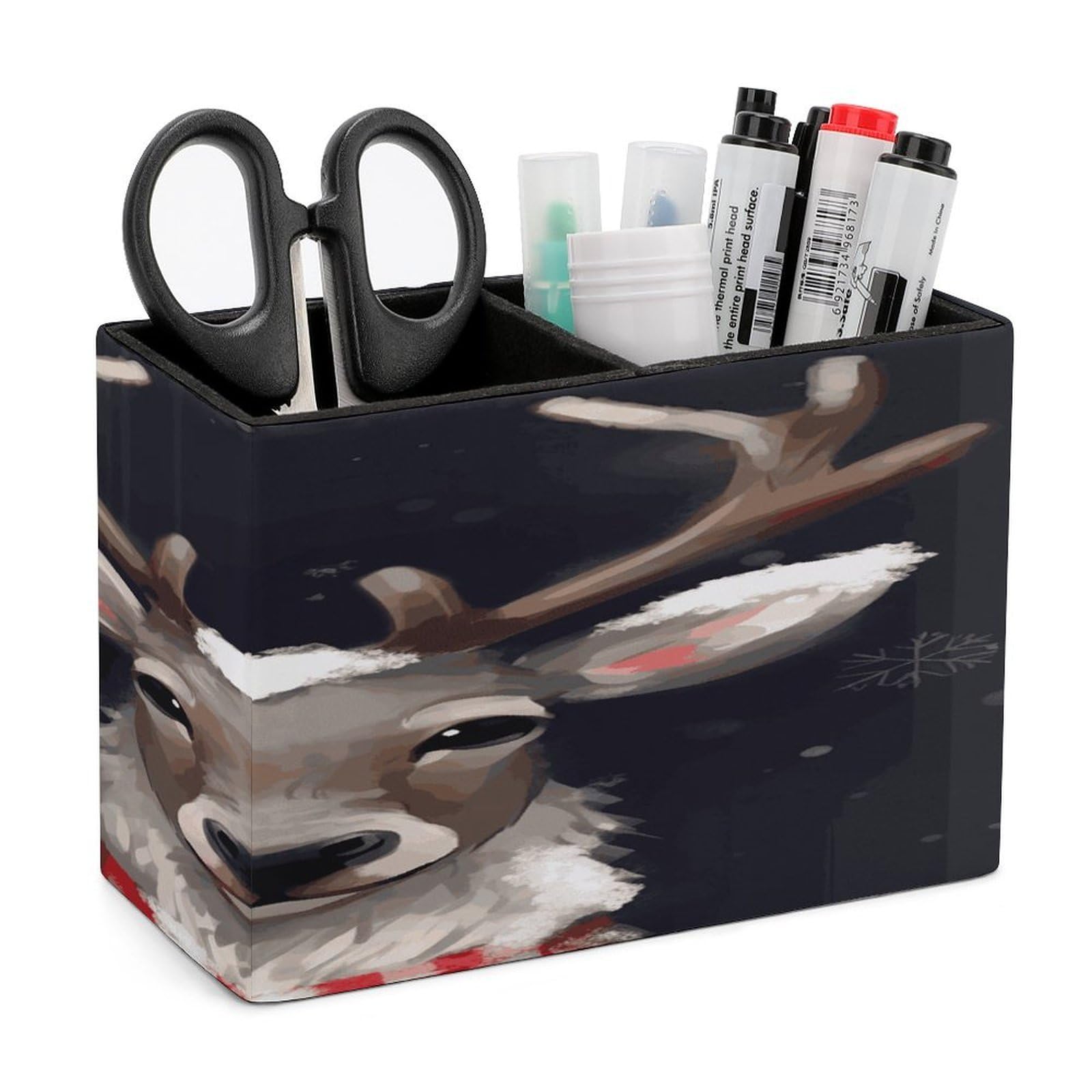 LDGSUPH Reindeer Leather Pen Holder for Desk Organizer Caddy Large Pencil Cup Multi-function Pencil Holder Makeup Brush Holders Pen Organizer for Home Office Storage Box