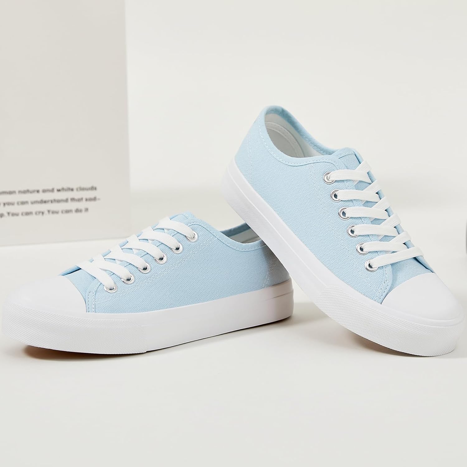 Uoidru White Tennis Canvas Shoes for Women Black Canvas Sneakers Womens Fashion Sneakers Classic Lace Up Walking Shoes - Image 3