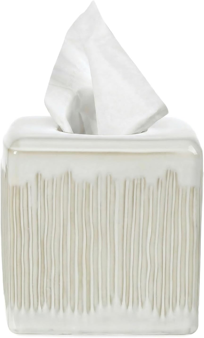 Elegant Ivory White Ceramic Tissue Holder - Decorative Square Tissue Box for Stylish Bathroom Accessories
