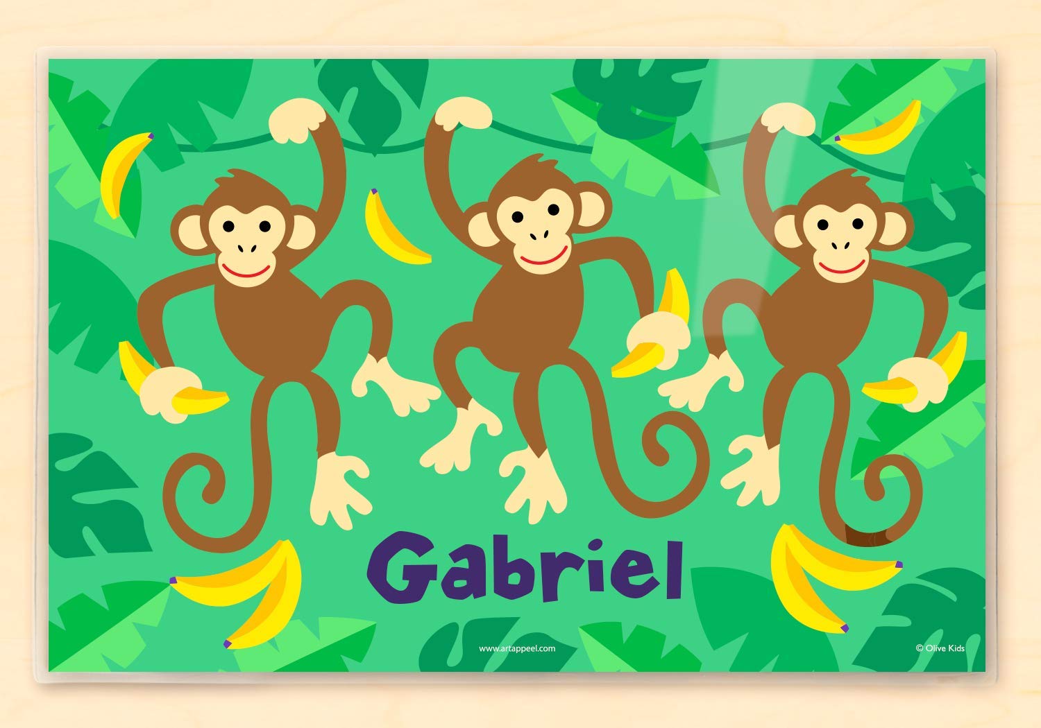 Monkeys Personalized Placemat for Kids, 18 Inches x 12 Inches, Laminated, by Art Appeel