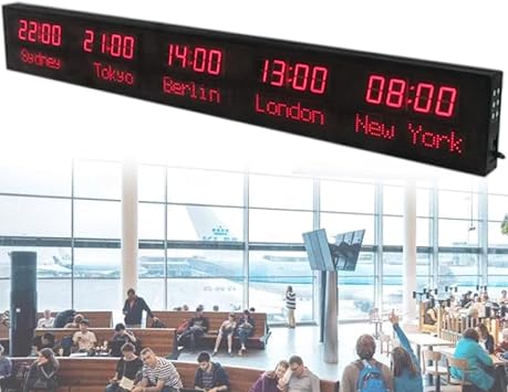 Digital Led World Clock, 5 Time Zone Wall Mounted City Time Zone World Clock, Three Brightness Adjustment, City Can Be Changed, Ideal for Hotels, Airports, and Entertainment Venues