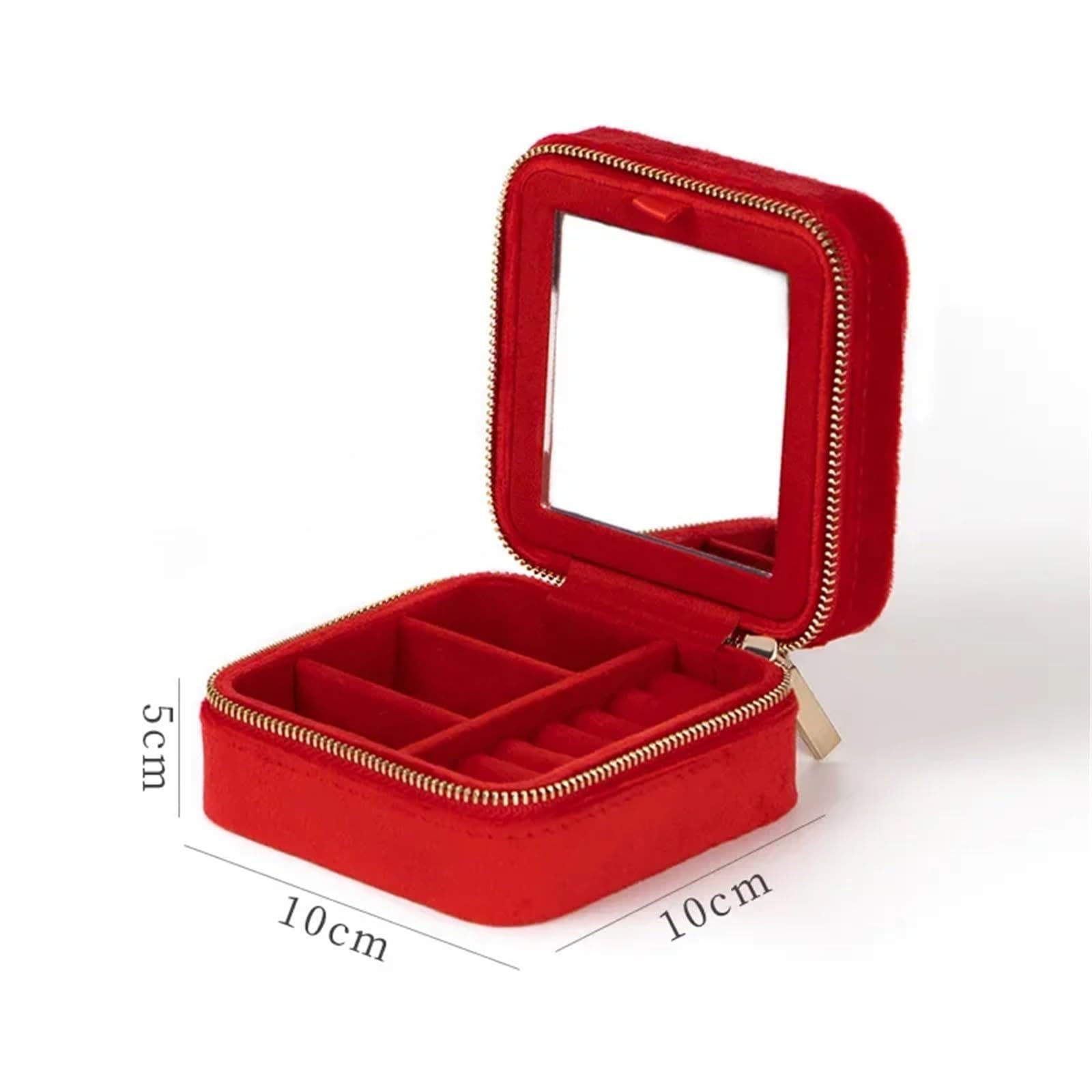 Naszyjnik Etui podróżne Aksamitne pudełko na biżuterię z lustrem Kobiety Podróże Przenośne kolczyki Pierścień do przechowywania Organizator wystawowy(Red)