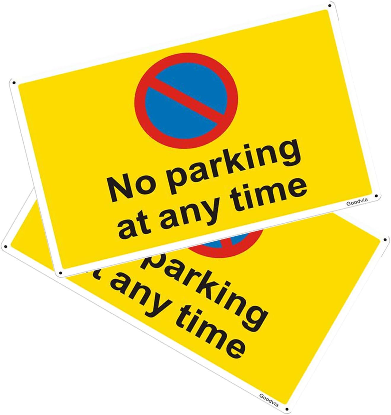 No Parking Signs 18 x 12 Inches, 2 x No Parking at Any Time Sign Outdoor No Parking Sign Yellow Aluminium No Parking at Any Time Signs with 4 Pre-Drilled Holes
