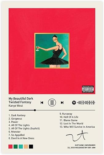 TOBIANG Kanye - Póster de West My Beautiful Dark Twisted Fantasy Music Album Cover Firmado Limitado, Póster en lienzo para decoración de pared, sin disponible en Yaxa Venezuela