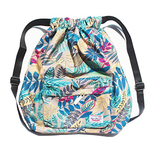 Dry Wet Separated Swimming Bag Floral Waterproof Drawstring Backpack Pool Beach Travel Gym