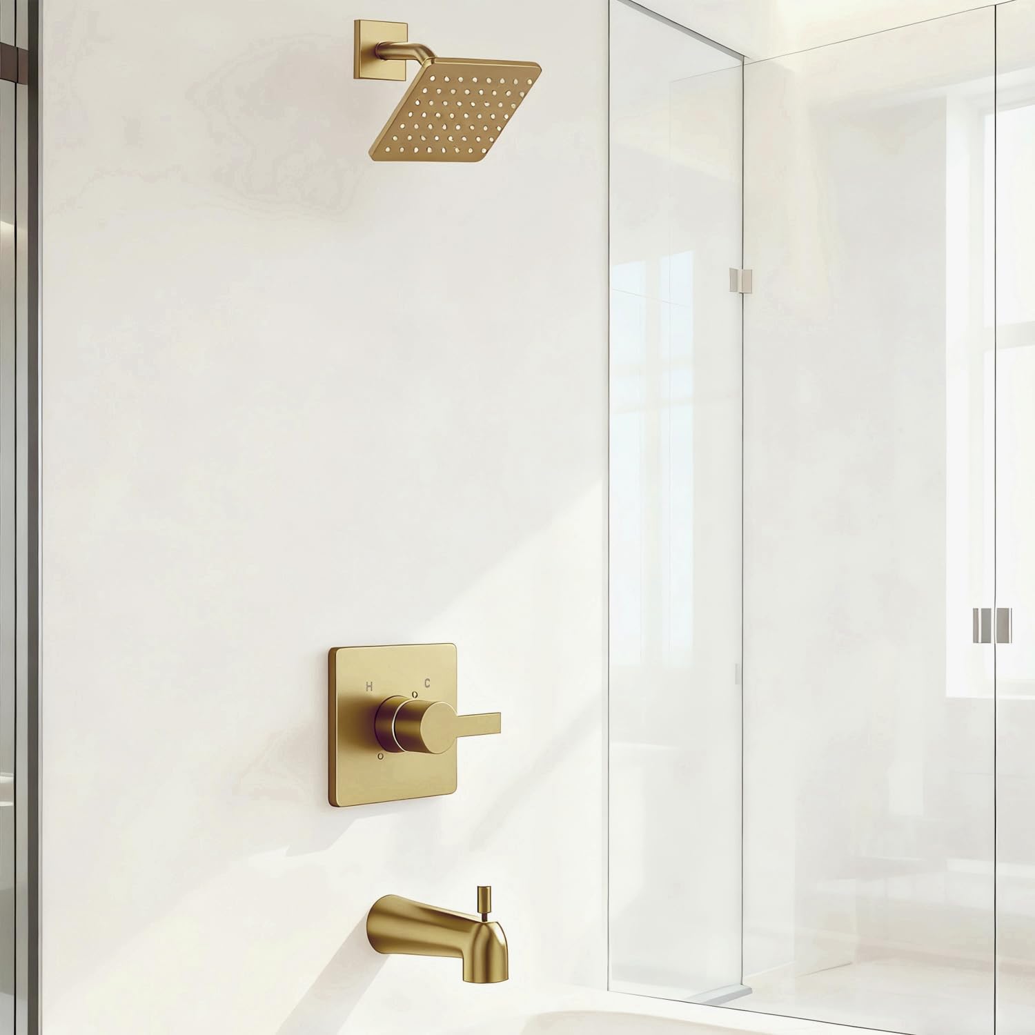 replacement for delta 13/14 series shower trim kit, compatible with delta r10000 tub shower faucet set, brushed gold shower head and handle set,champagne bronze (cartridge and valve not included) champagne bronze with tub spout