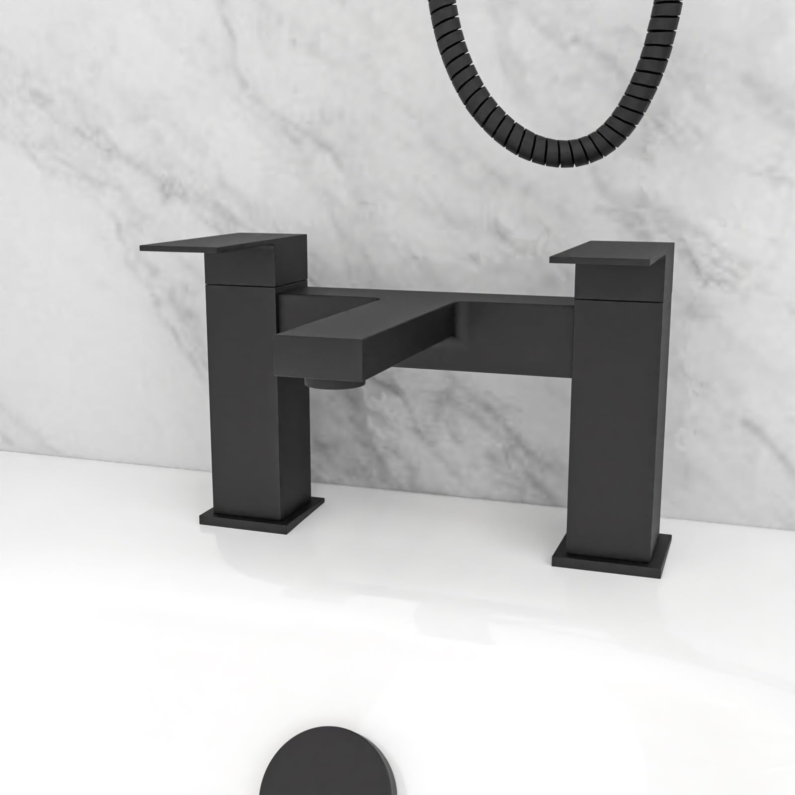 Nes Home Black Modern Deck Mounted Matte Square Bridge Bath Filler Mixer Tap