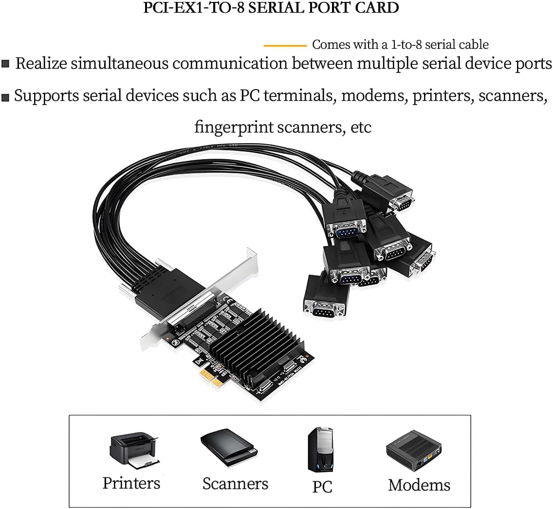 PCI-E X1 to 8Port RS232 Serial Adapter Card VHDCI 68 to DB9 Port Extender for Desktop X4 X8 X16 Slot