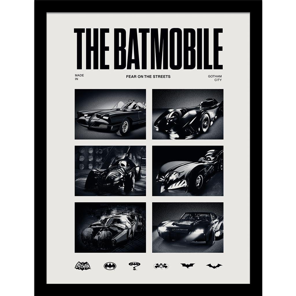 BATMAN 1989 Batmobile Framed Poster (40cm x 30cm) (Black/White)