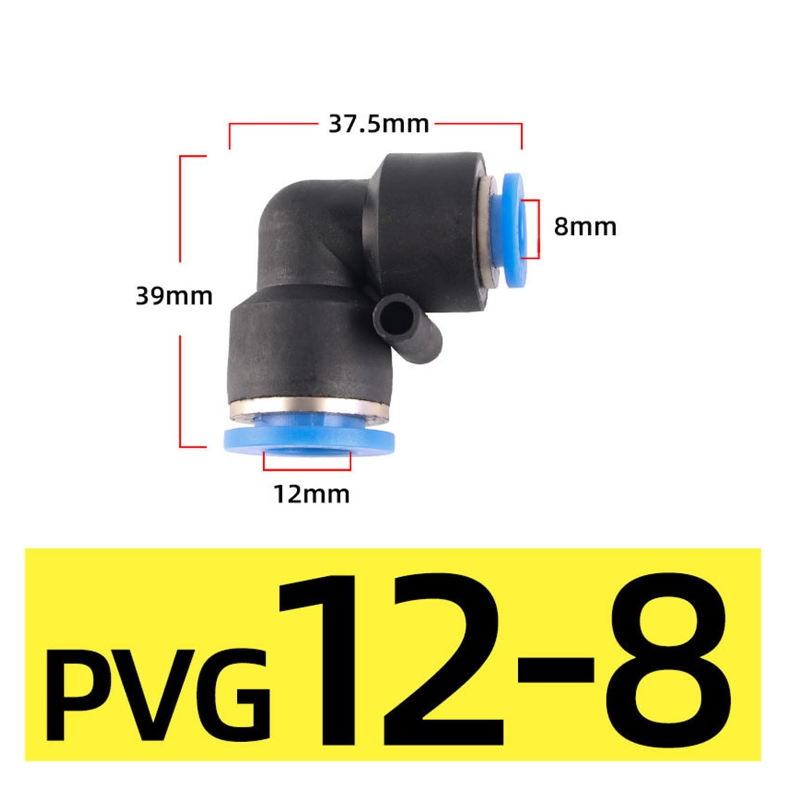 Conector de plástico neumático de codo de 90 °, 50 Uds., OD 6, 8, 10, 12mm, accesorio de tubería, empuje rápido for conexión de aire, Gas y agua, junta reductora PVG(PVG12-8)
