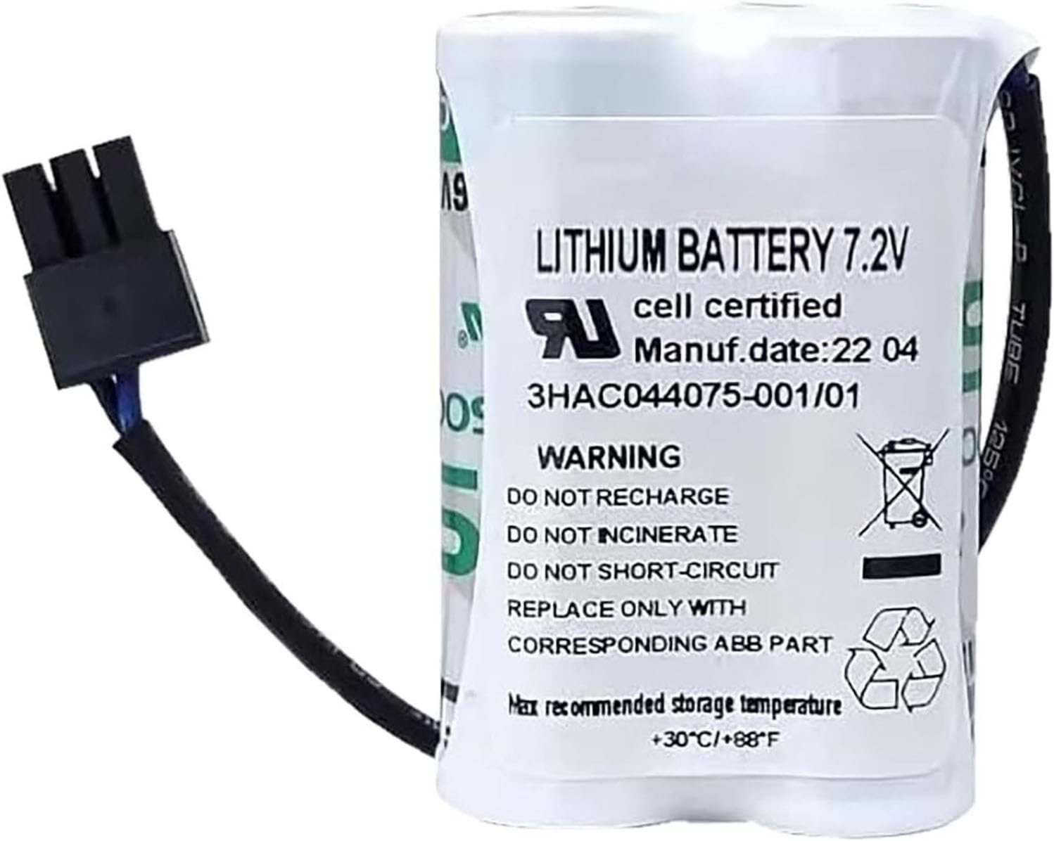 3Pcs 3600mAh 7.2V 3HAC044075-001/01 SMB PLC Lithium Battery with Black Plug for ABB Robot CPU ABBTA521 ABB3HAC16831-1 Battery (7.2 Volt, 3.6Ah, Non-Rechargeable)