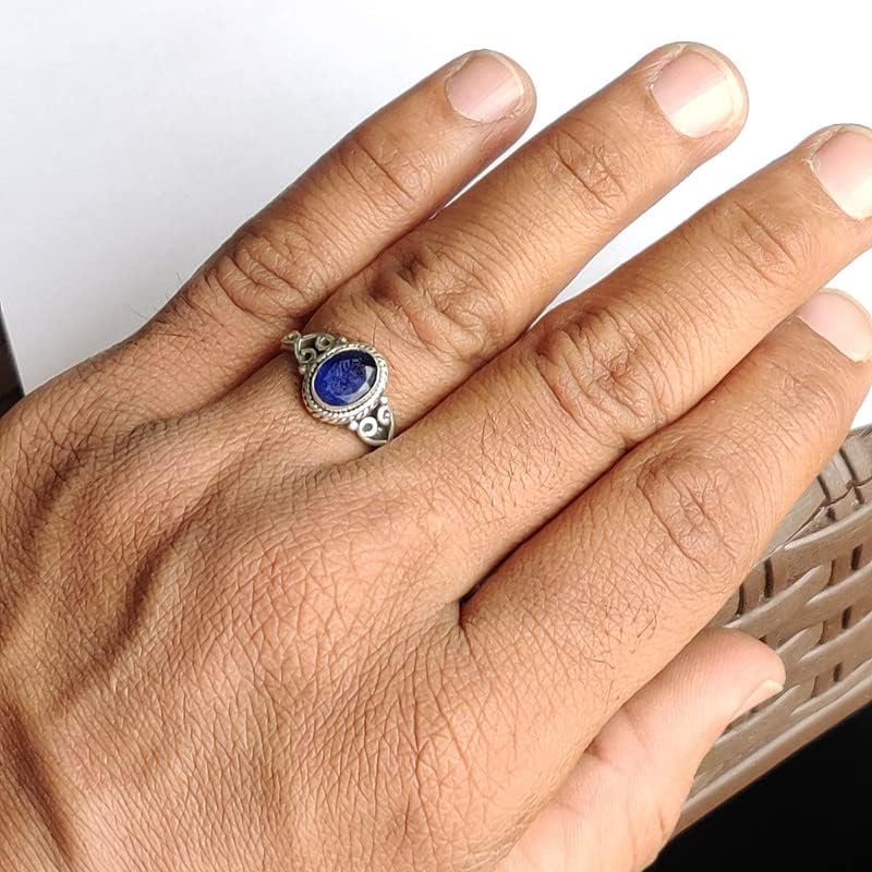 Miniatura 5 de Blue Sapphire Stone Ring 925 Sterling Silver Statement Ring For Women Handmade Rings Gemstone Christmas Promise Ring Size US 10 Gift For Her