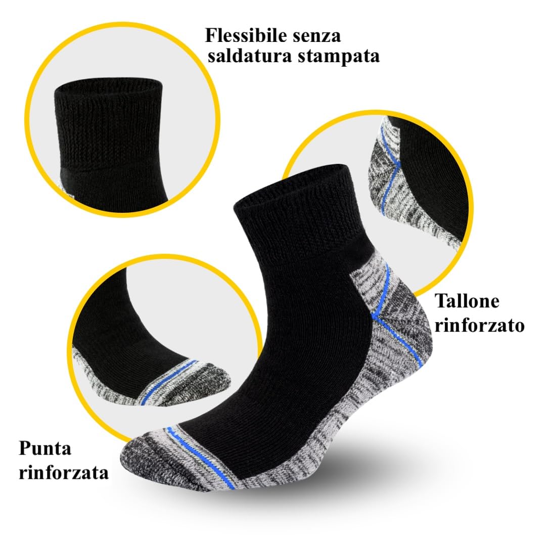 Metrium 6 paia di calzini corti da uomo da lavoro da uomo 39 – 42/43 – 46 calzini da lavoro resistenti e anti-foro. Traspiranti extra forti in spugna.