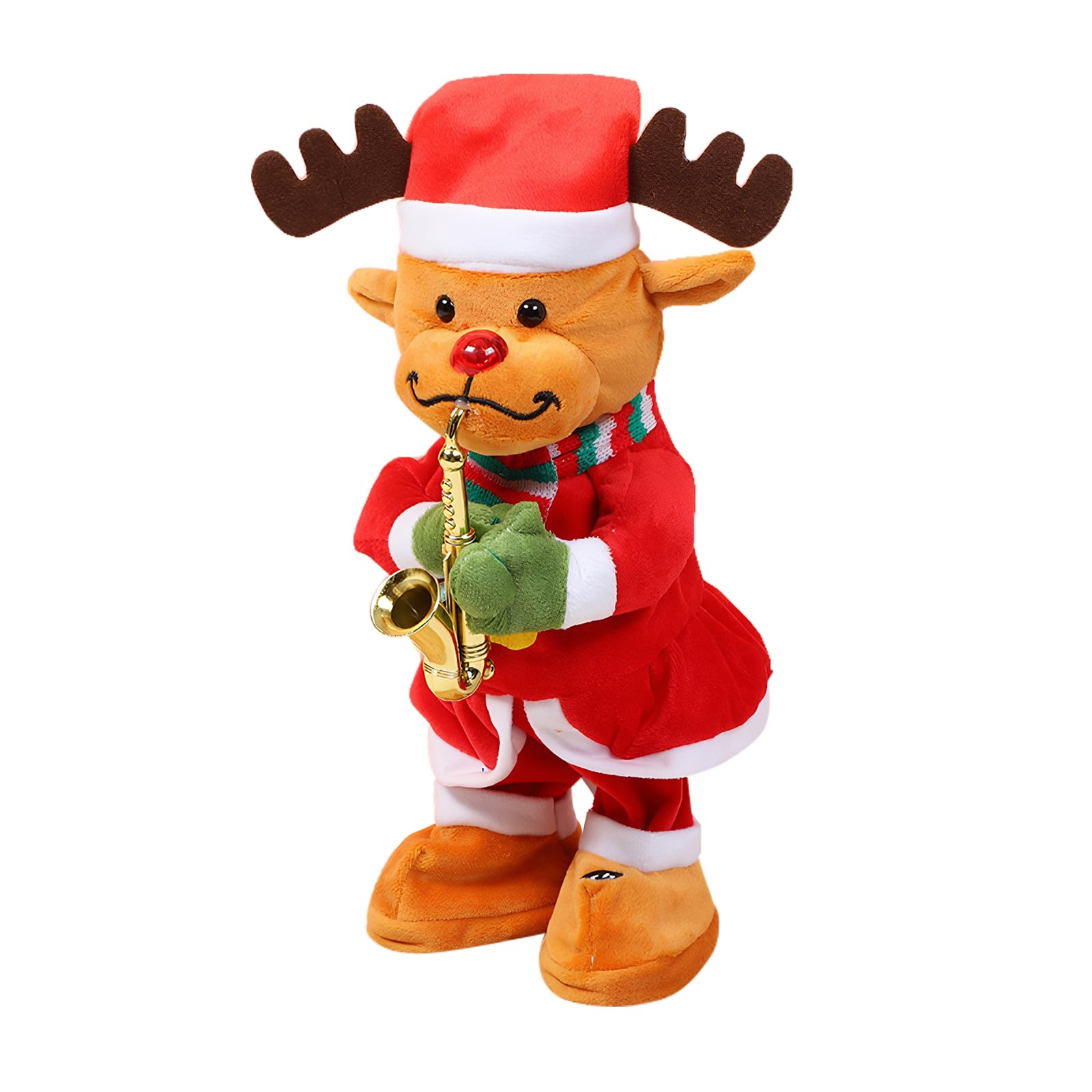 JIAHG Singing Dancing Christmas Tabletop Figures with Saxophone Plush Santa Snowman Reindeer Standing Doll Ornamen Talking Repeat Musical Indoor Decorations Festive Gift