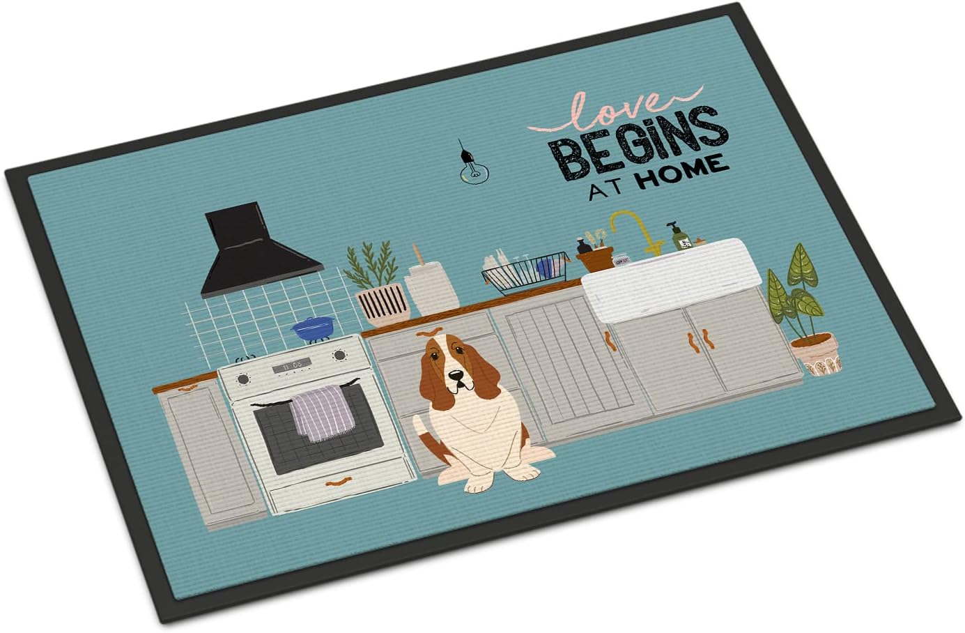 Caroline's Treasures CK7725JMAT Basset Hound Kitchen Scene Doormat 24x36 Front Door Mat Indoor Outdoor Rugs for Entryway, Non Slip Washable Low Pile, 24H X 36W