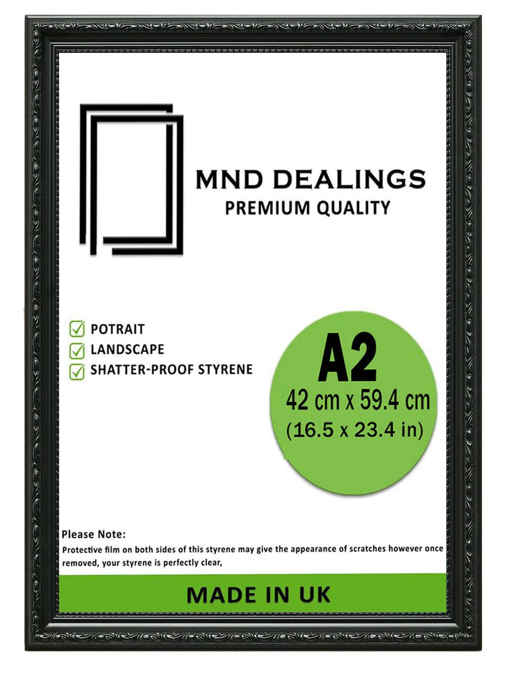 MND Dealings Antique Vintage Ornate Shabby Chic Black A2 (41.9X59.4 CM) Poster Frame| Various Sizes Frame for Wall Gallery Art Photo Frames Display |For Gift Sleek Home Décor