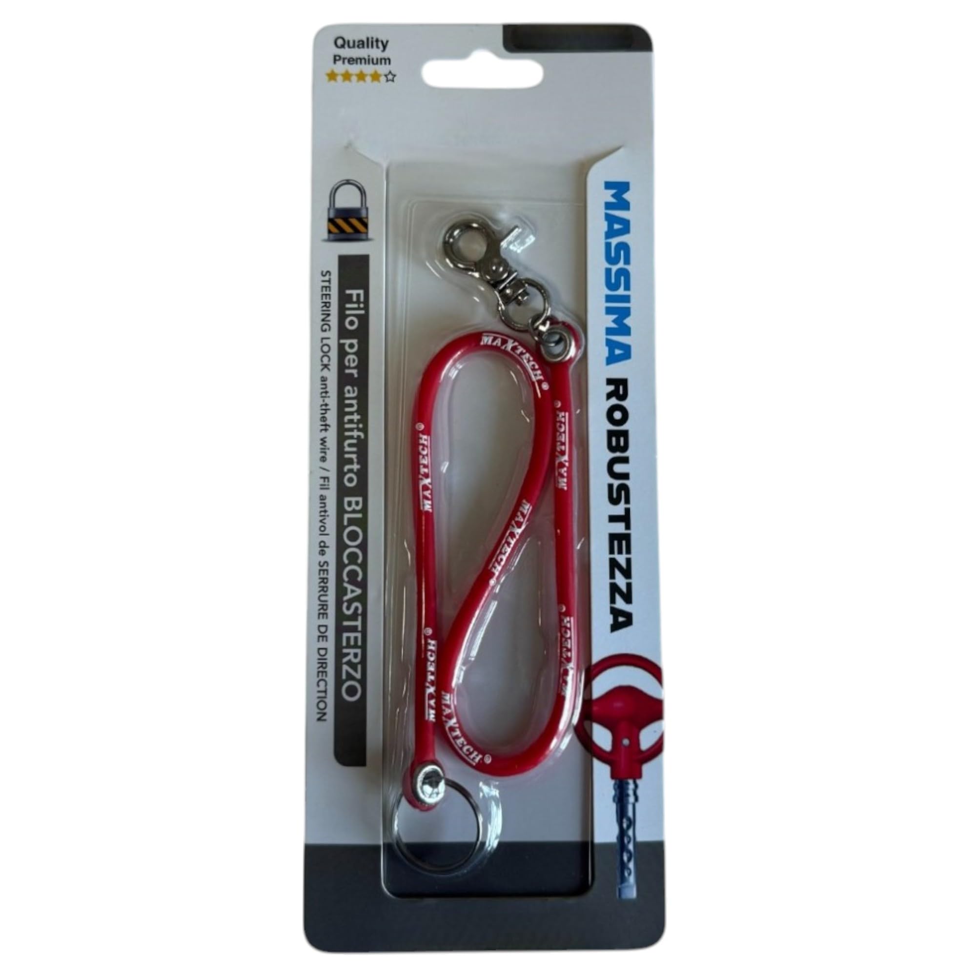 Laccio Block Shaft Laccetto Gomma 38 cm Silicone Moschettone KeyChain Ganci Bloccasterzo Antifurto Catena